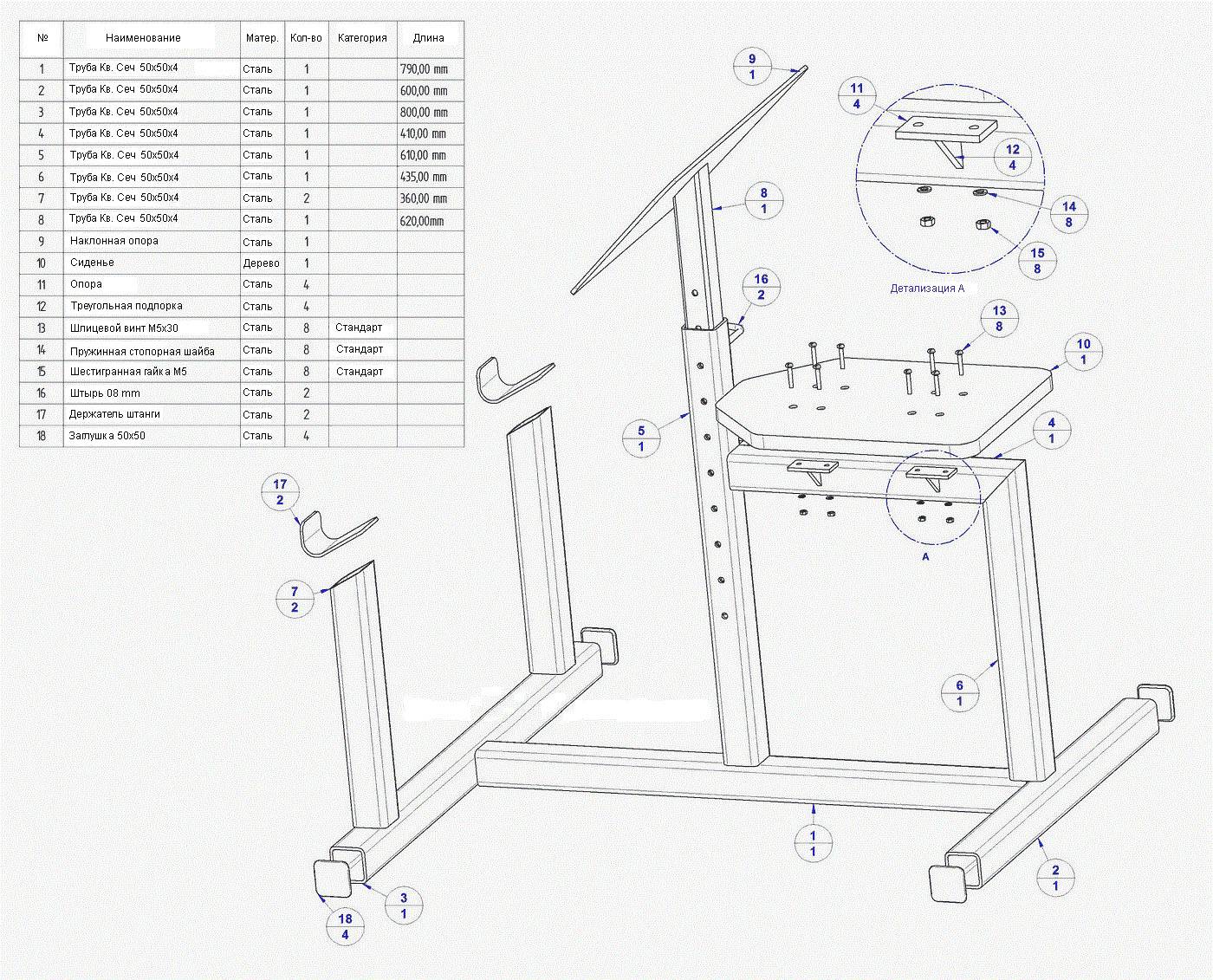 Силовая скамья чертеж