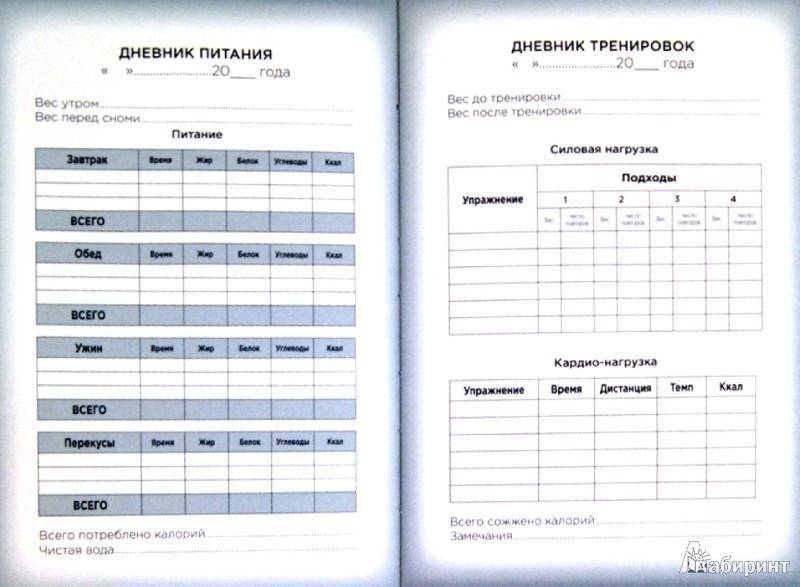 Дневник для похудения образец