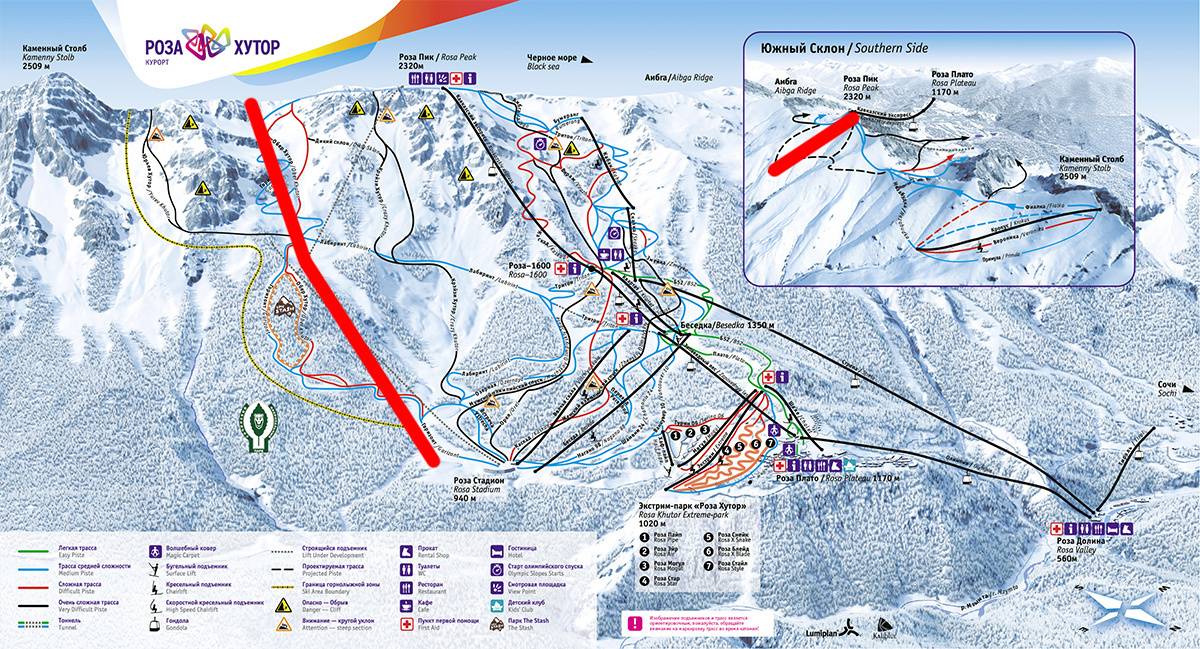 Схема канатных дорог красной поляны и роза хутор