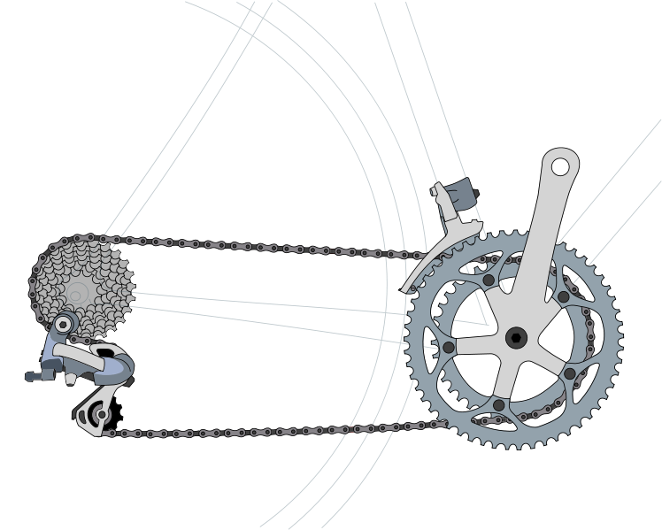 Натянуть цепь на колесе. Цепная трансмиссия велосипеда. Трансмиссия горного велосипеда. Механизм цепи на скоростном велосипеде. Передаточные механизмы велосипеда.