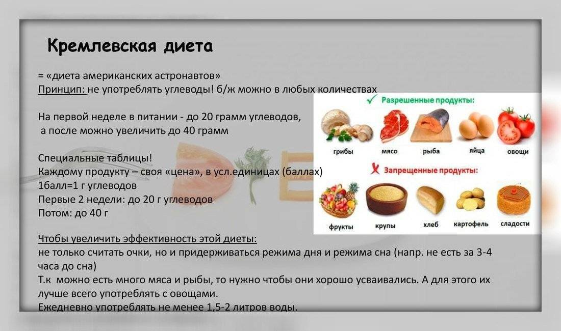 Кремлевская диета: полная таблица баллов, описание сути и результаты похудевших