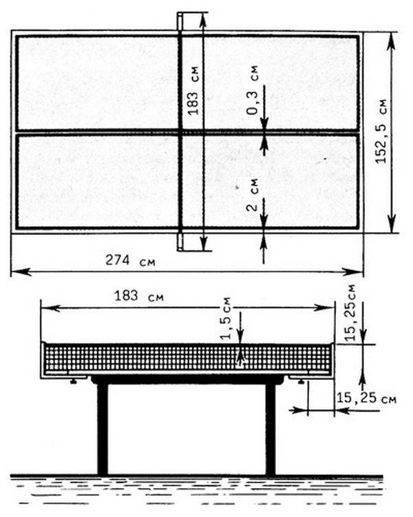 Чертеж теннисного стола