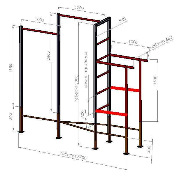 Схема турника с брусьями для улицы с размерами